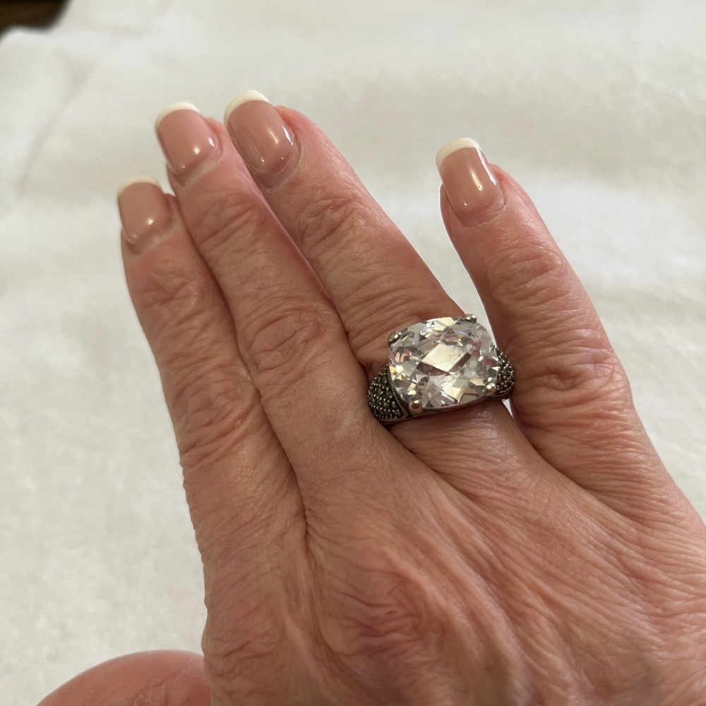 925 Silver Statement Ring with Square Gemstone
